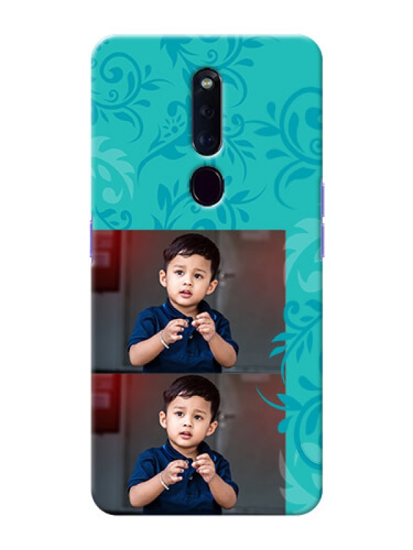Custom Oppo F11 Pro Mobile Cases with Photo and Green Floral Design 