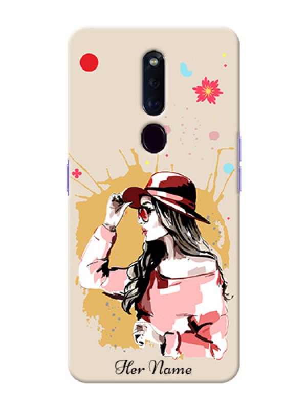 Custom Oppo F11 Pro Back Covers: Women with pink hat Design