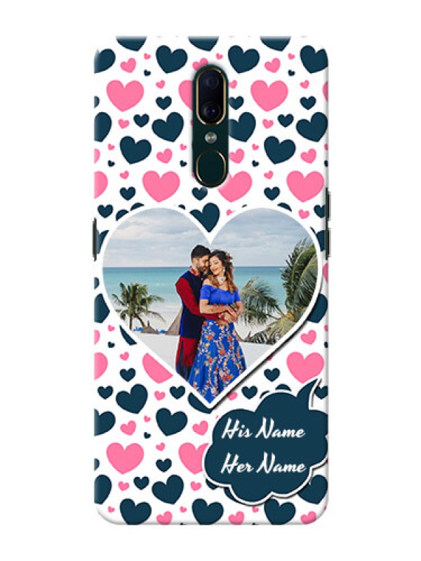 Custom Oppo F11 Mobile Covers Online: Pink & Blue Heart Design