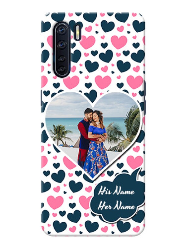 Custom Oppo F15 Mobile Covers Online: Pink & Blue Heart Design