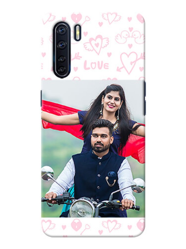 Custom Oppo F15 personalized phone covers: Pink Flying Heart Design