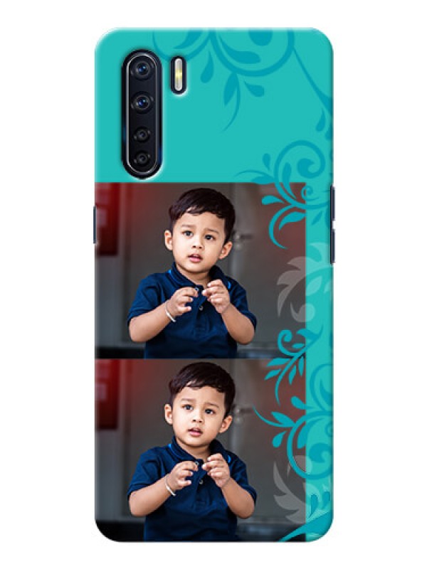 Custom Oppo F15 Mobile Cases with Photo and Green Floral Design 