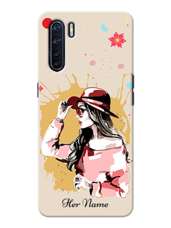 Custom Oppo F15 Back Covers: Women with pink hat Design