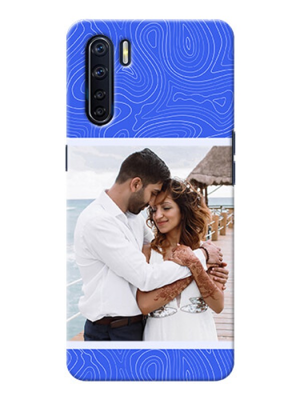 Custom Oppo F15 Mobile Back Covers: Curved line art with blue and white Design
