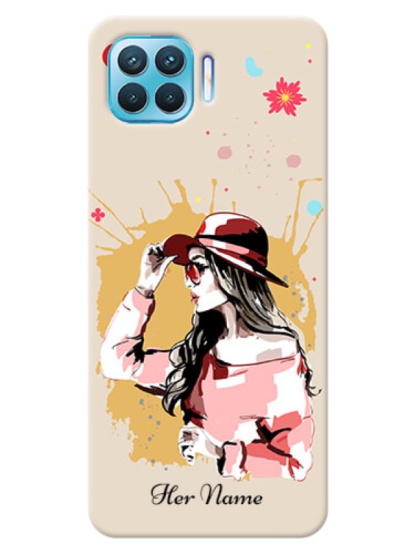 Custom Oppo F17 Pro Back Covers: Women with pink hat Design