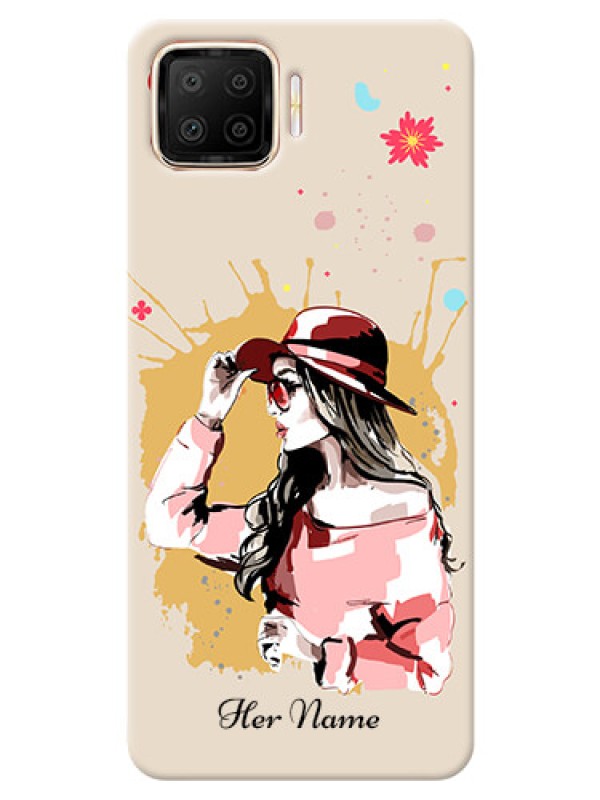 Custom Oppo F17 Back Covers: Women with pink hat Design