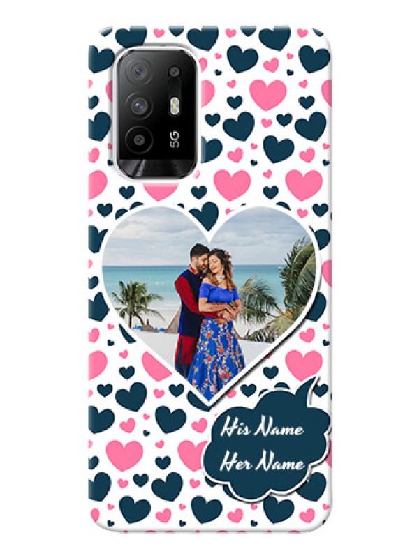Custom Oppo F19 Pro Plus 5G Mobile Covers Online: Pink & Blue Heart Design