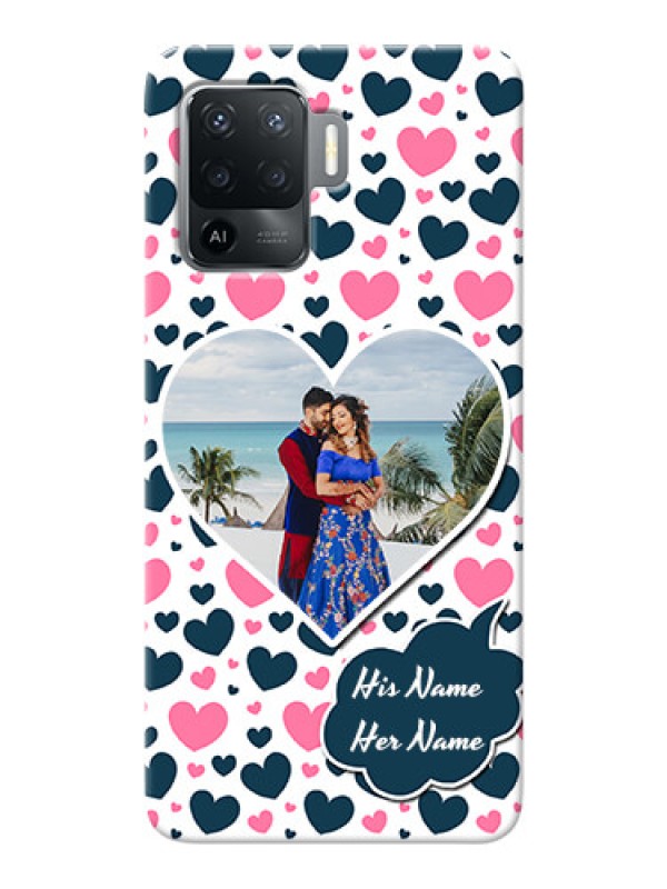 Custom Oppo F19 Pro Mobile Covers Online: Pink & Blue Heart Design