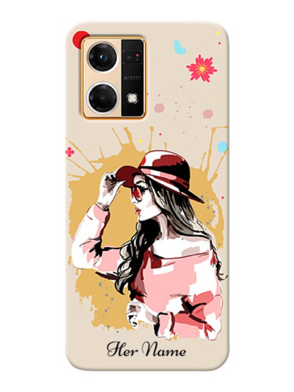 Custom Oppo F21 Pro Back Covers: Women with pink hat Design