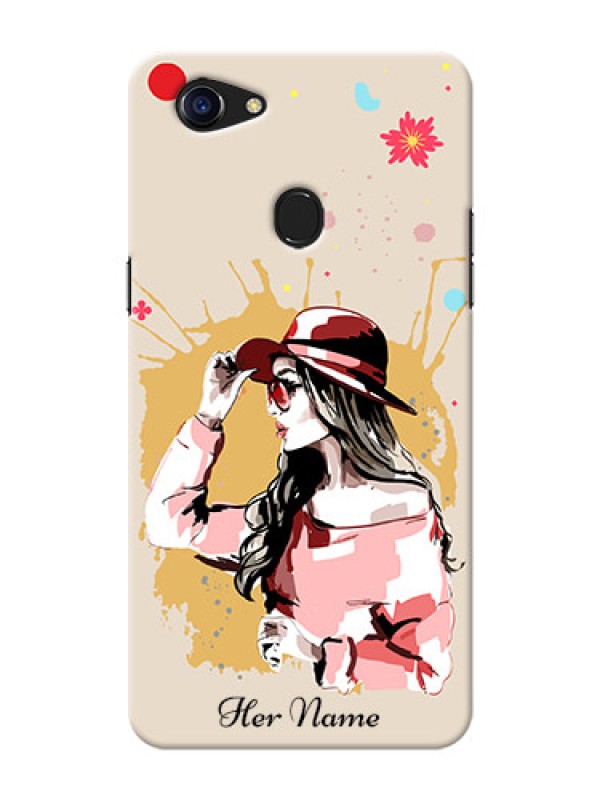 Custom Oppo F5 Back Covers: Women with pink hat Design