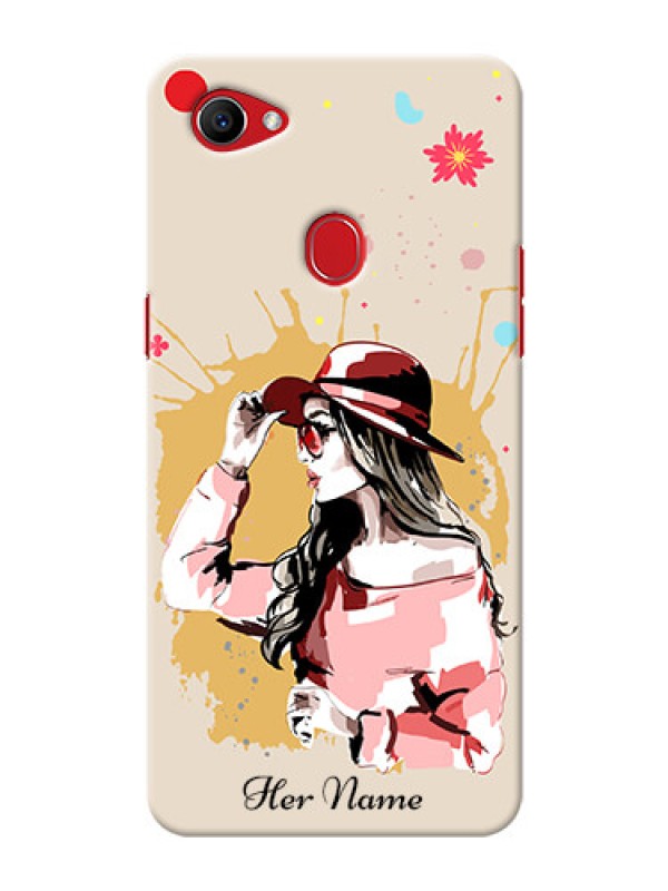 Custom Oppo F7 Back Covers: Women with pink hat Design