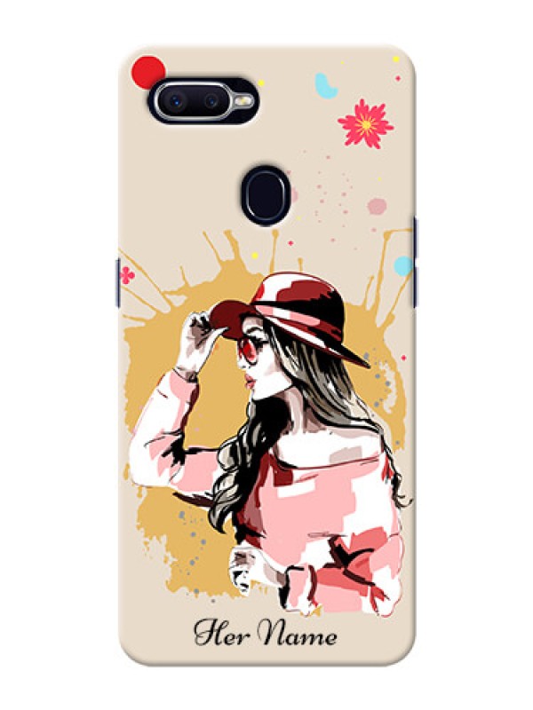 Custom Oppo F9 Pro Back Covers: Women with pink hat Design