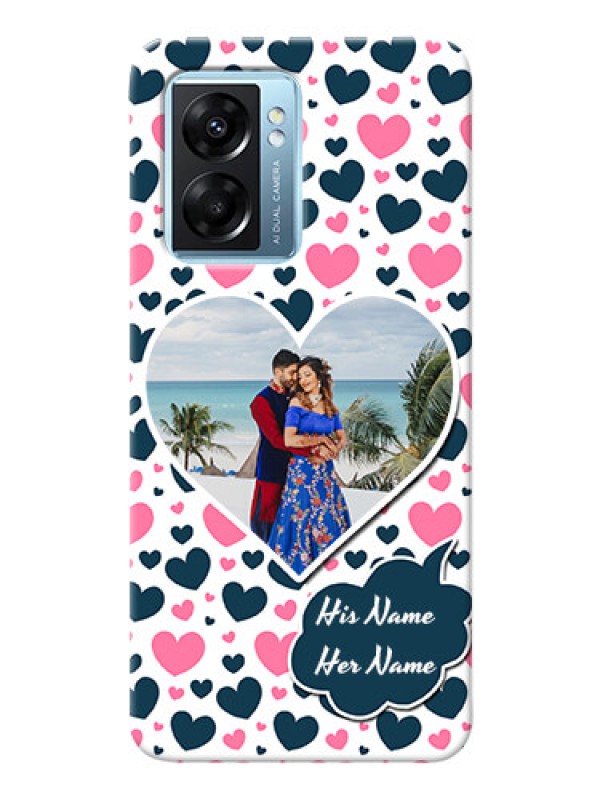 Custom Oppo K10 5G Mobile Covers Online: Pink & Blue Heart Design