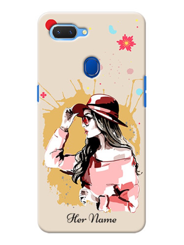 Custom Realme 2 Back Covers: Women with pink hat Design