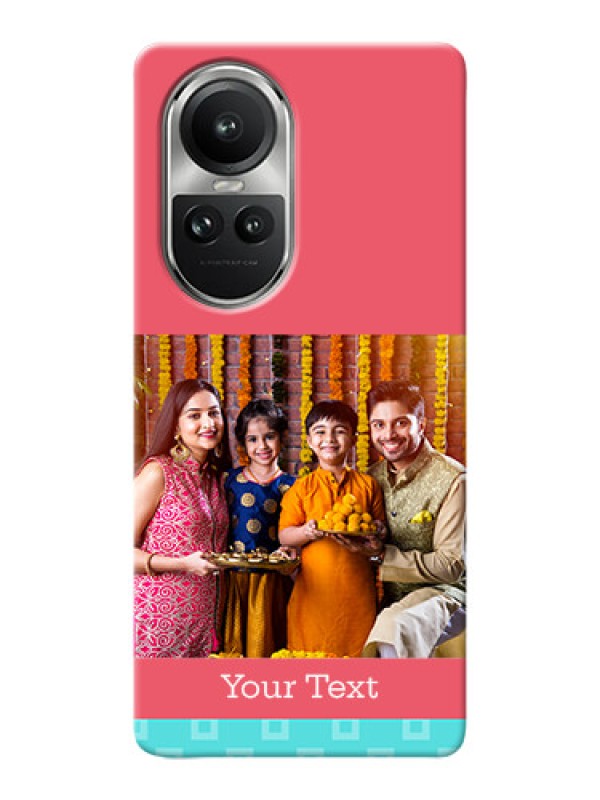 Custom Reno 10 5G Mobile Back Covers: Peach & Blue Color Design