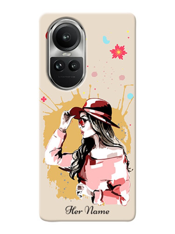 Custom Reno 10 5G Photo Printing on Case with Women with pink hat Design