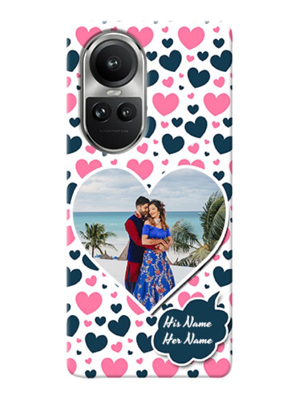 Custom Reno 10 Pro 5G Mobile Covers Online: Pink & Blue Heart Design