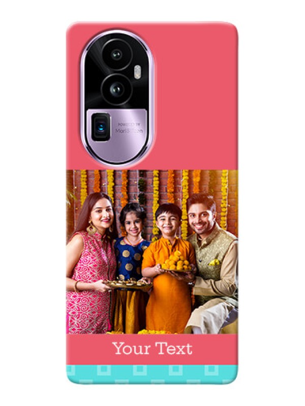 Custom Reno 10 Pro Plus 5G Mobile Back Covers: Peach & Blue Color Design