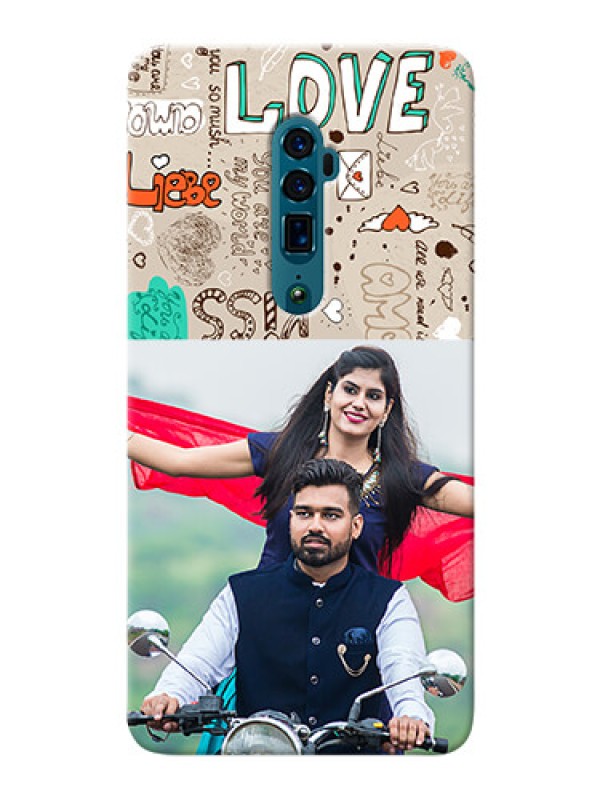 Custom Reno 10X Zoom Personalised mobile covers: Love Doodle Pattern 