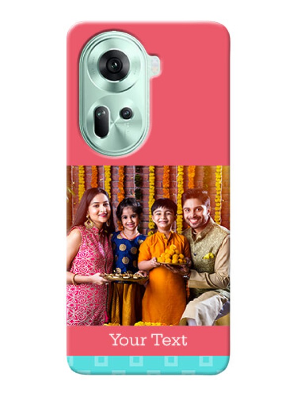 Custom Reno 11 5G Mobile Back Covers: Peach & Blue Color Design