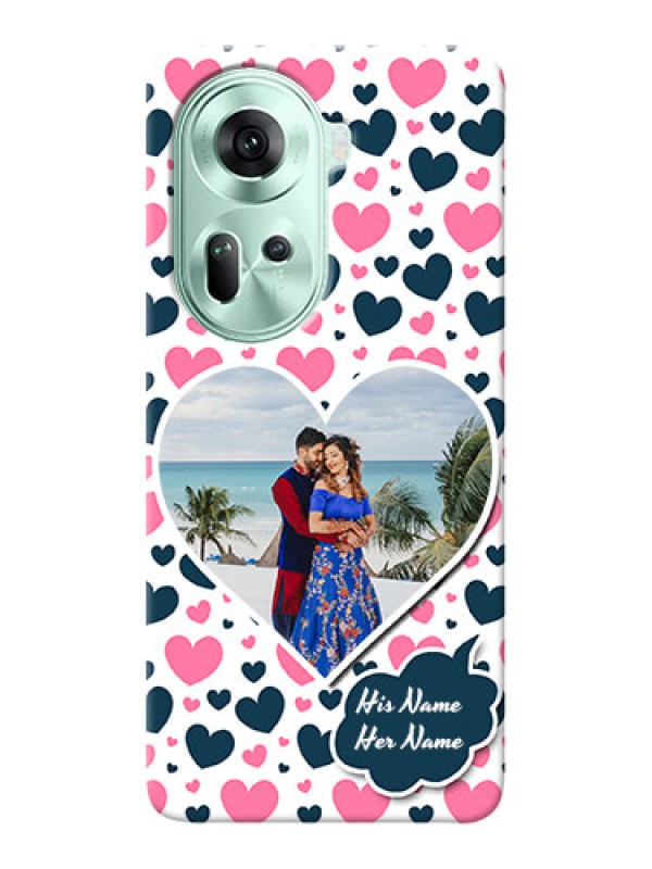 Custom Reno 11 5G Mobile Covers Online: Pink & Blue Heart Design