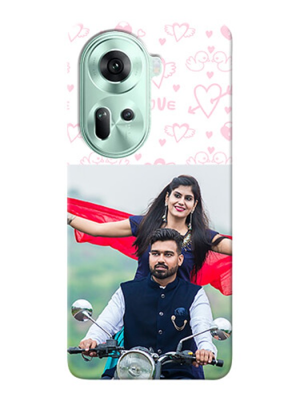 Custom Reno 11 5G personalized phone covers: Pink Flying Heart Design