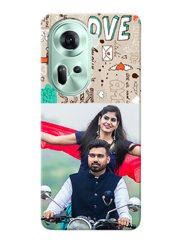 Custom Reno 11 5G Personalised mobile covers: Love Doodle Pattern