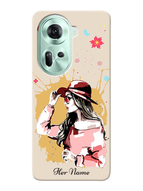 Custom Reno 11 5G Photo Printing on Case with Women with pink hat Design