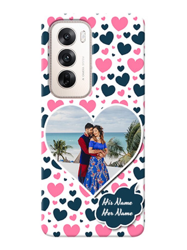 Custom Oppo Reno 12 5G Mobile Covers Online: Pink And Blue Heart Design