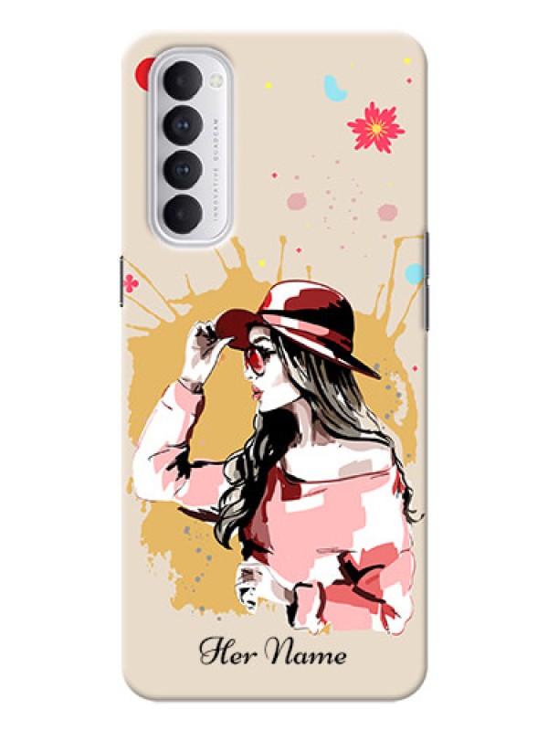 Custom Reno 4 Pro Back Covers: Women with pink hat Design