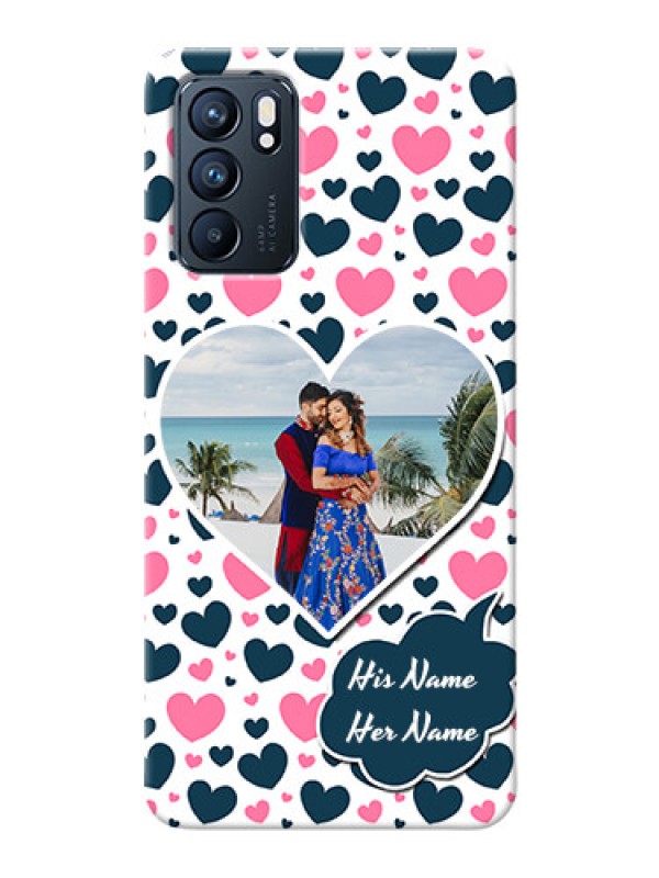 Custom Reno 6 5G Mobile Covers Online: Pink & Blue Heart Design