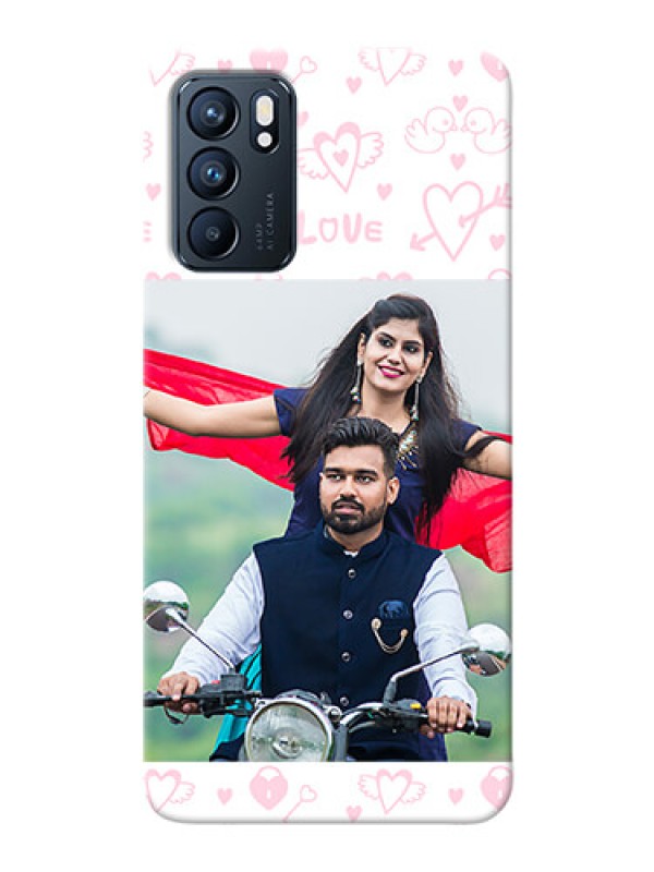 Custom Reno 6 5G personalized phone covers: Pink Flying Heart Design