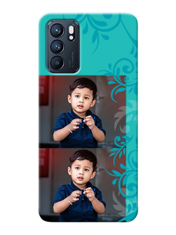 Custom Reno 6 5G Mobile Cases with Photo and Green Floral Design 