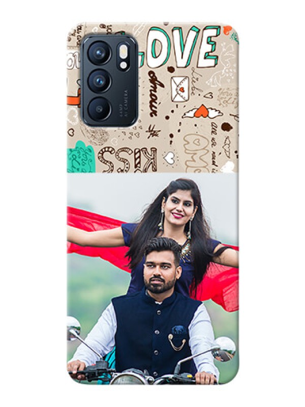 Custom Reno 6 5G Personalised mobile covers: Love Doodle Pattern 
