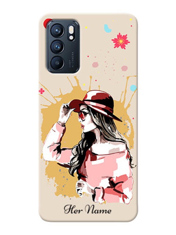 Custom Reno 6 5G Back Covers: Women with pink hat Design