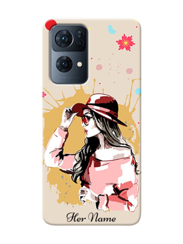 Custom Reno 7 Pro 5G Back Covers: Women with pink hat Design