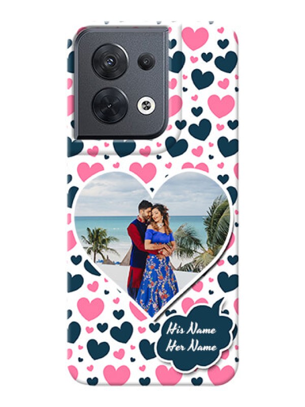 Custom Reno 8 5G Mobile Covers Online: Pink & Blue Heart Design