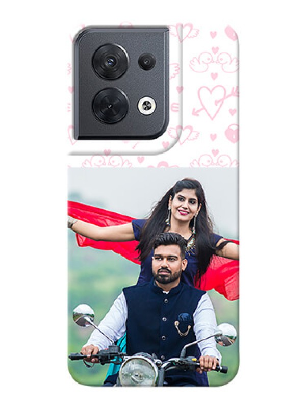 Custom Reno 8 5G personalized phone covers: Pink Flying Heart Design