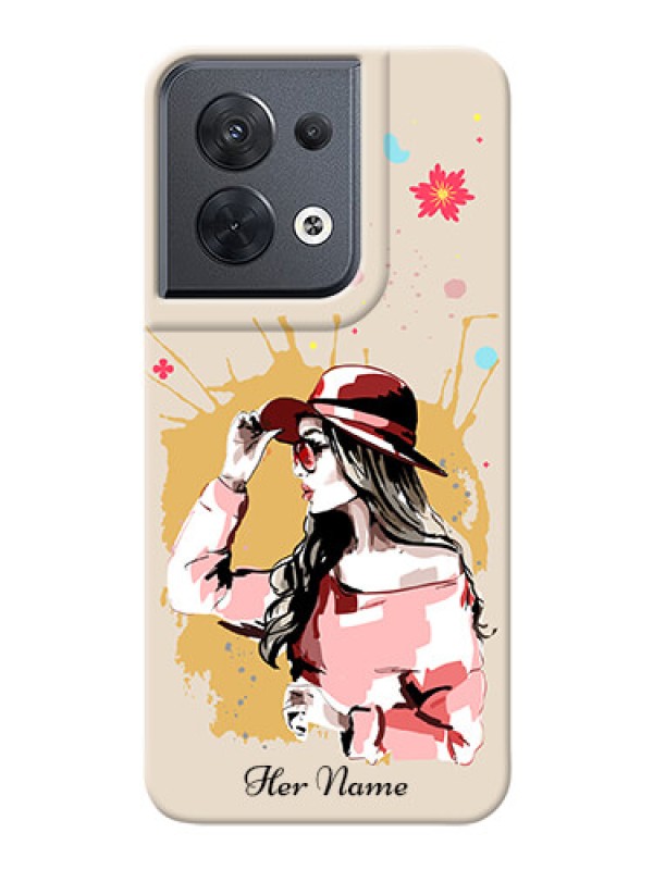 Custom Reno 8 5G Back Covers: Women with pink hat Design