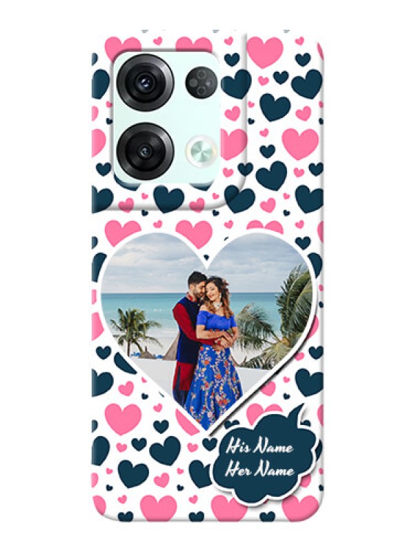 Custom Reno 8 Pro 5G Mobile Covers Online: Pink & Blue Heart Design