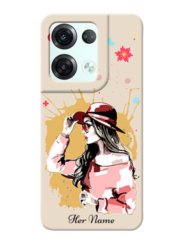 Custom Reno 8 Pro 5G Back Covers: Women with pink hat Design