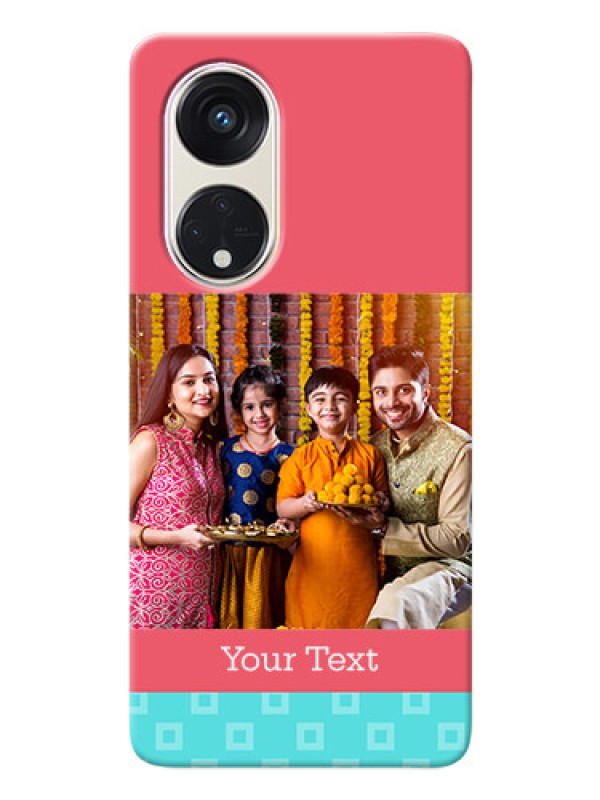 Custom Oppo Reno 8t 5G Mobile Back Covers: Peach & Blue Color Design