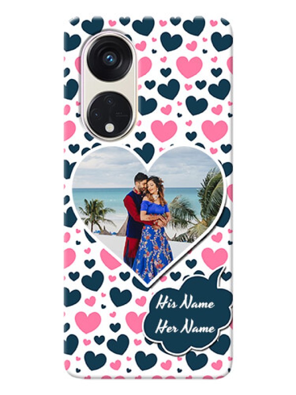 Custom Oppo Reno 8t 5G Mobile Covers Online: Pink & Blue Heart Design