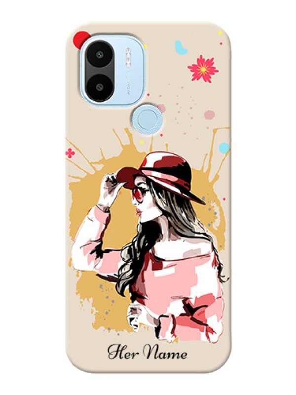Custom Poco C50 Back Covers: Women with pink hat Design