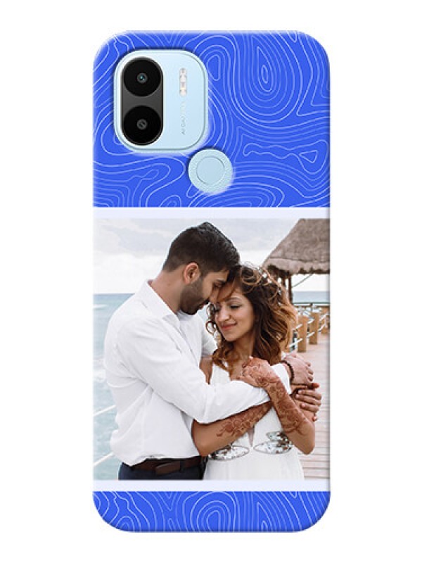 Custom Poco C50 Mobile Back Covers: Curved line art with blue and white Design