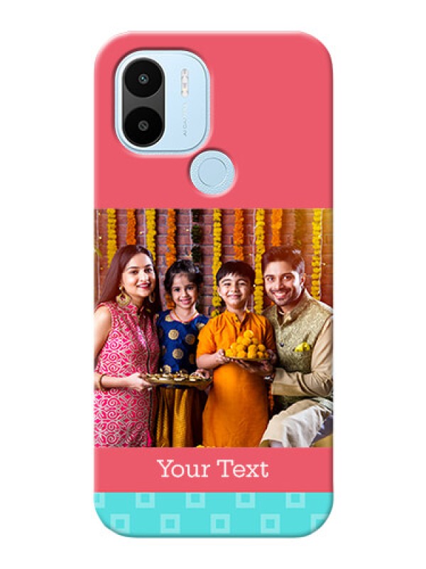 Custom Poco C51 Mobile Back Covers: Peach & Blue Color Design