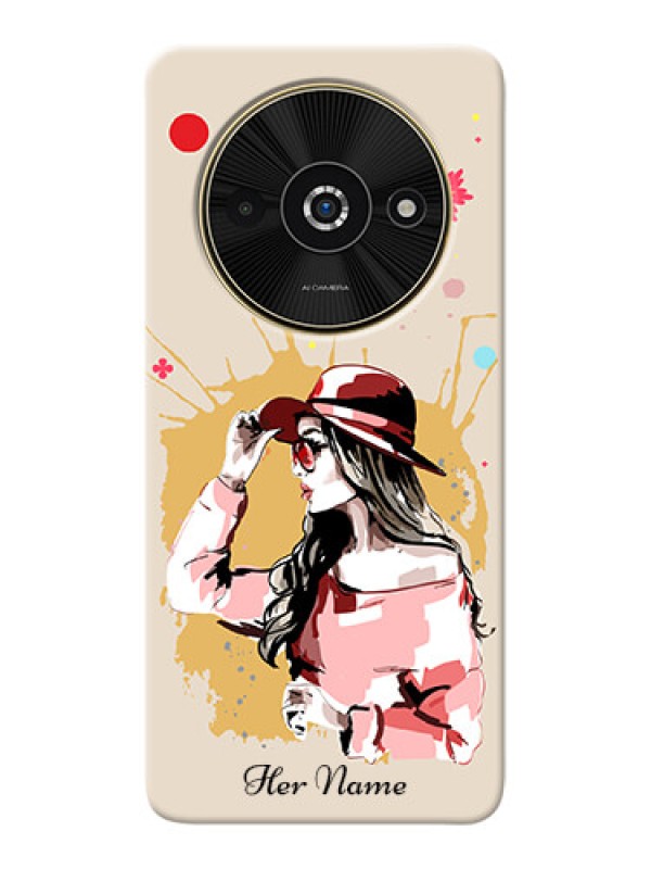 Custom Poco C61 Photo Printing on Case with Women with pink hat Design