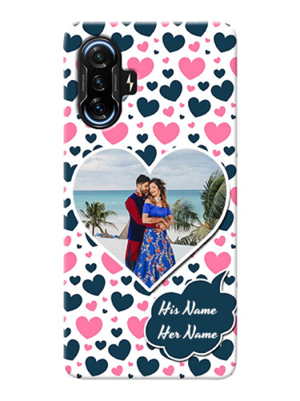 Custom Poco F3 Gt Mobile Covers Online: Pink & Blue Heart Design