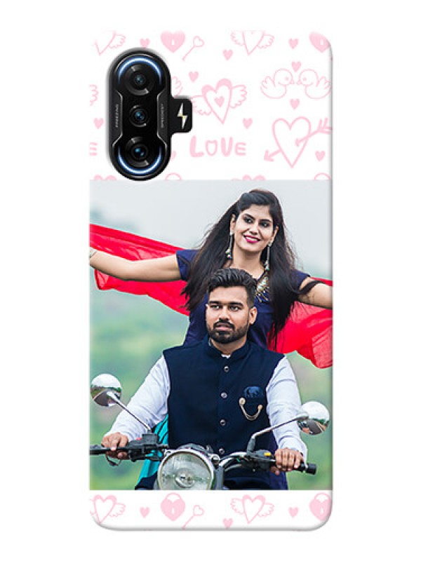 Custom Poco F3 Gt personalized phone covers: Pink Flying Heart Design