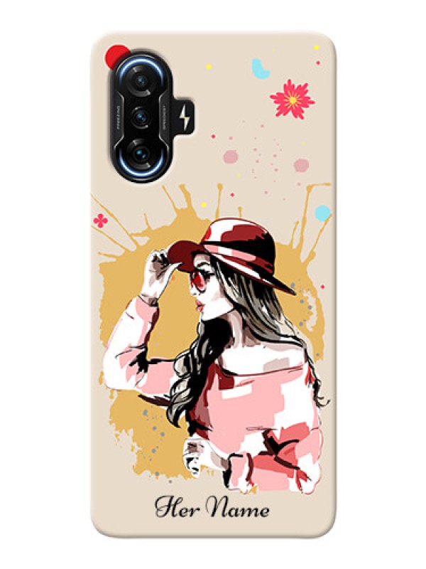 Custom Poco F3 Gt Back Covers: Women with pink hat Design